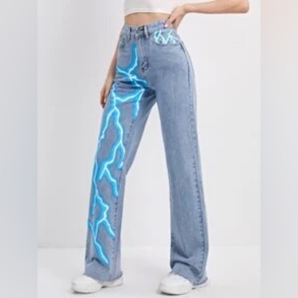 Romwe, small, lightning blue jeans
